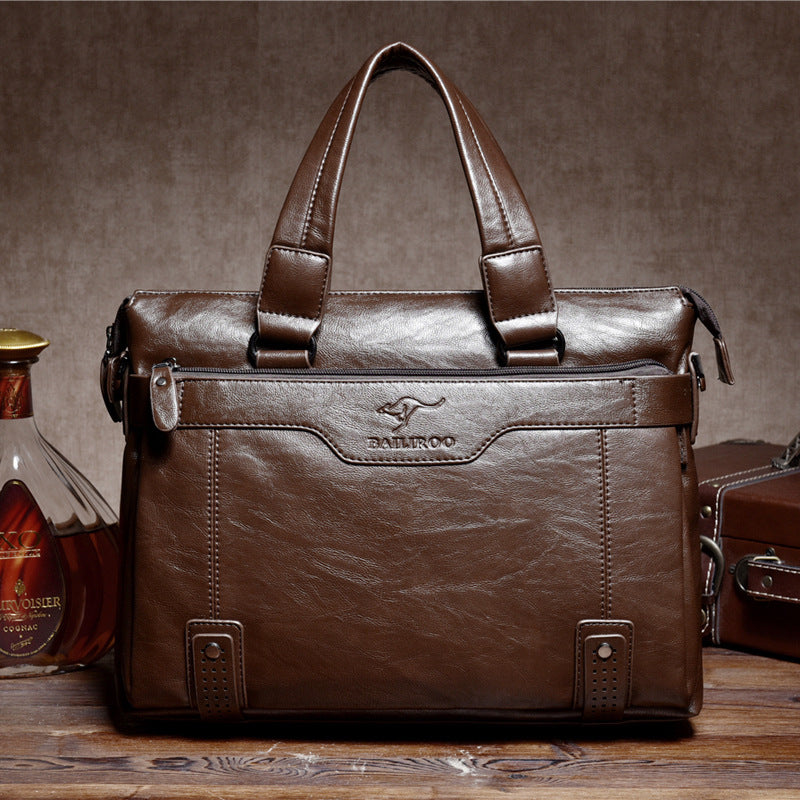 Men's Business Cowhide Textured Soft Leather Men's Handbags