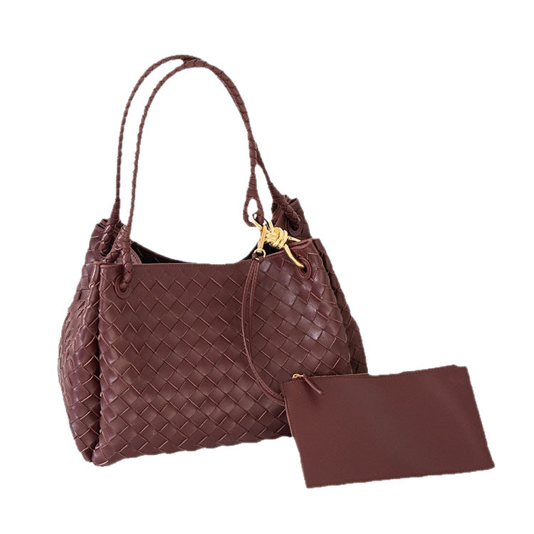 Women's Design Metal Cord Fastener Woven Large Handbags