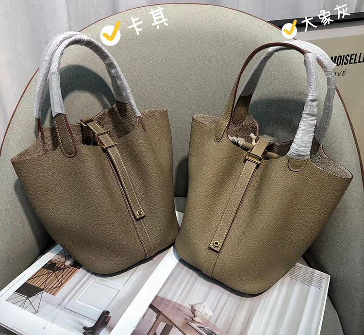 Women's Prepuce Vegetable Basket First Layer Cowhide Handbags