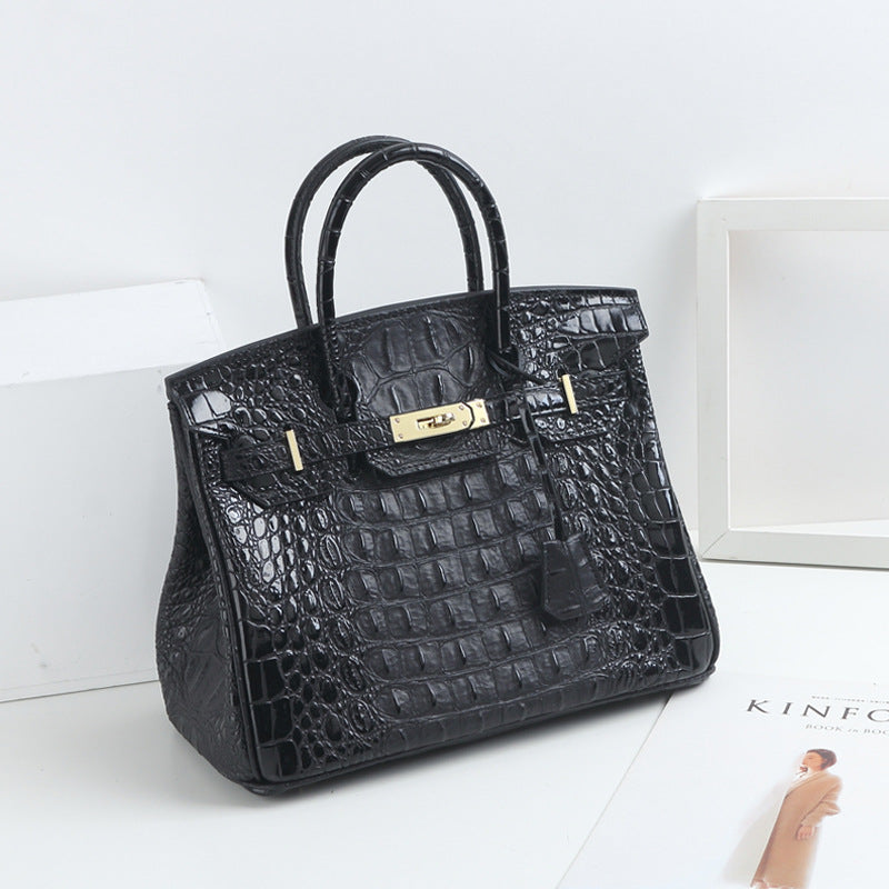 Women's Genuine Leather Crocodile Back Bone Pattern Handbags