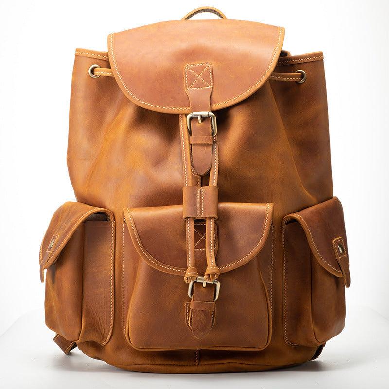 Men's Cowhide Crazy Horse Leather Retro Leisure Backpacks