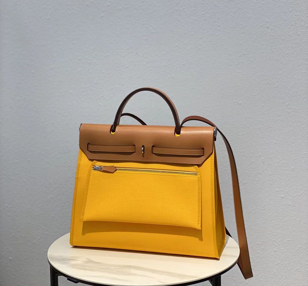 Trendy Head Layer Cowhide Canvas Kelly Shoulder Bags