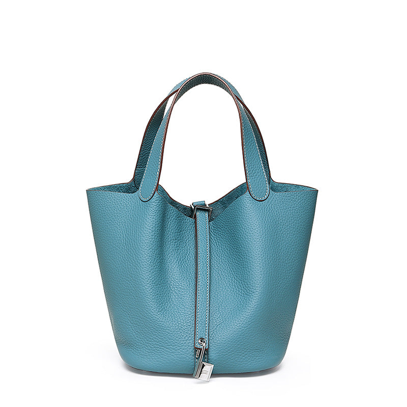 Women's Quality First Layer Cowhide Niche Basket Leather Large Bags