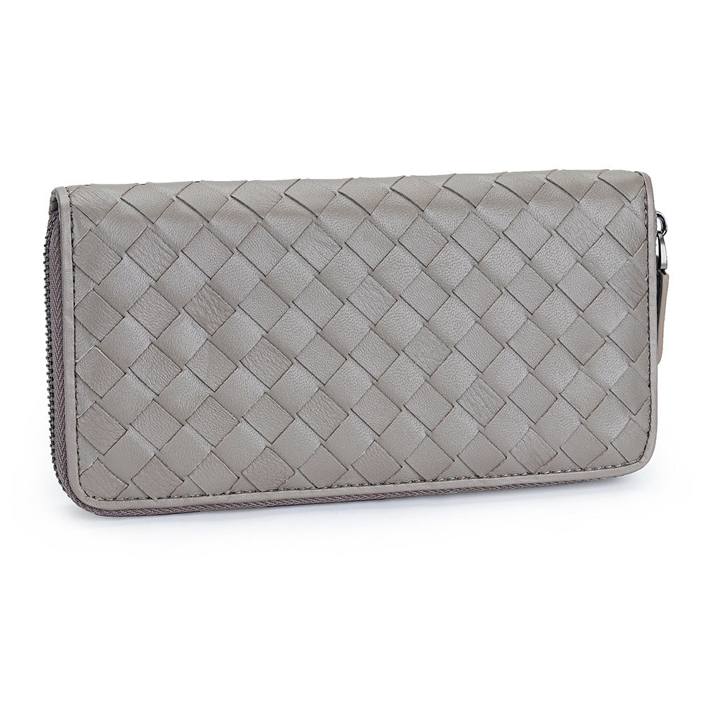 Women's Sheepskin Hand-woven Long Large Capacity Multi Slots Ladies Wallets