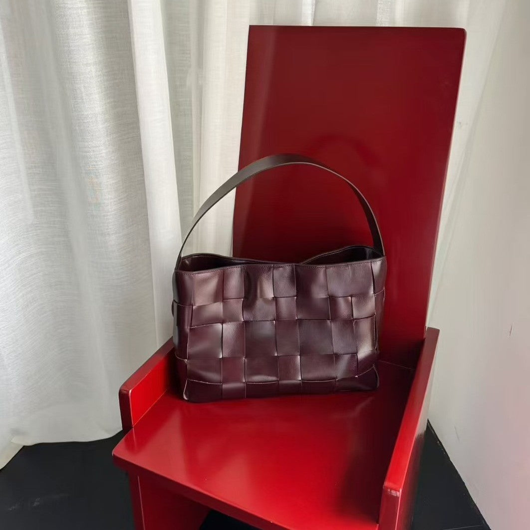 Women's Woven Design Genuine Leather Large Capacity Shoulder Bags