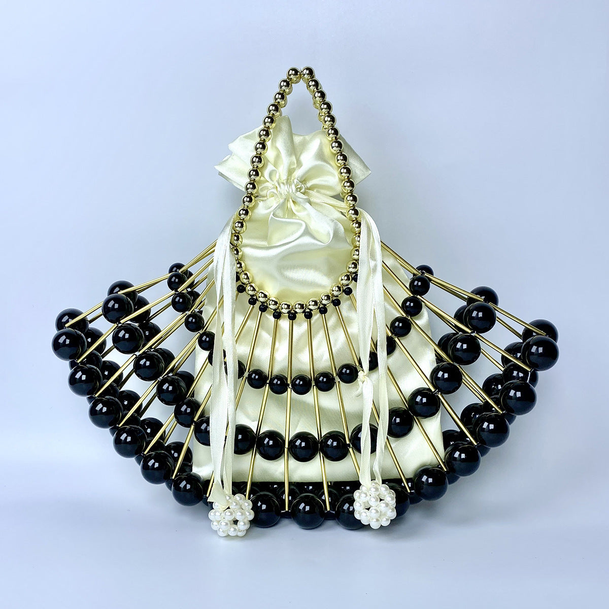Women's Tube Beaded Fan-shaped Dinner Clutch Hand-woven Handbags