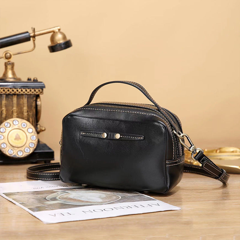 Women's Vegetable Tanned Leather Cowhide Mini Retro Crossbody Bags