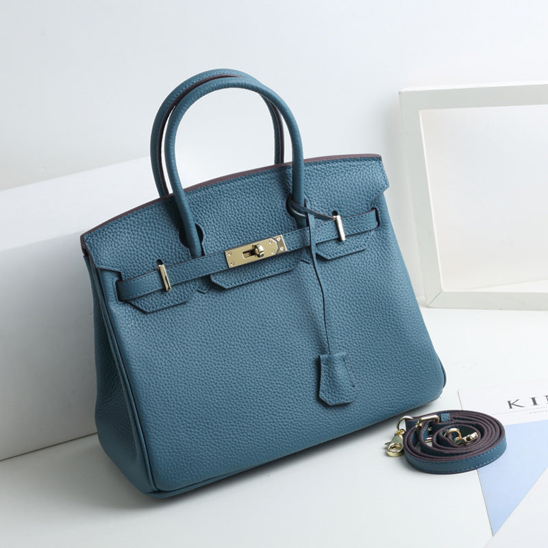 Women's Lychee Pattern Kelly Genuine Leather First Handbags