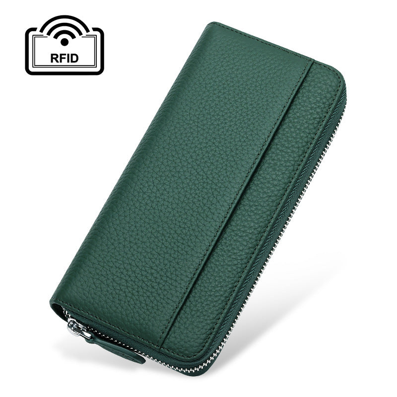 Women's Leather Long Zipper Litchi Grain Cow Ladies Wallets