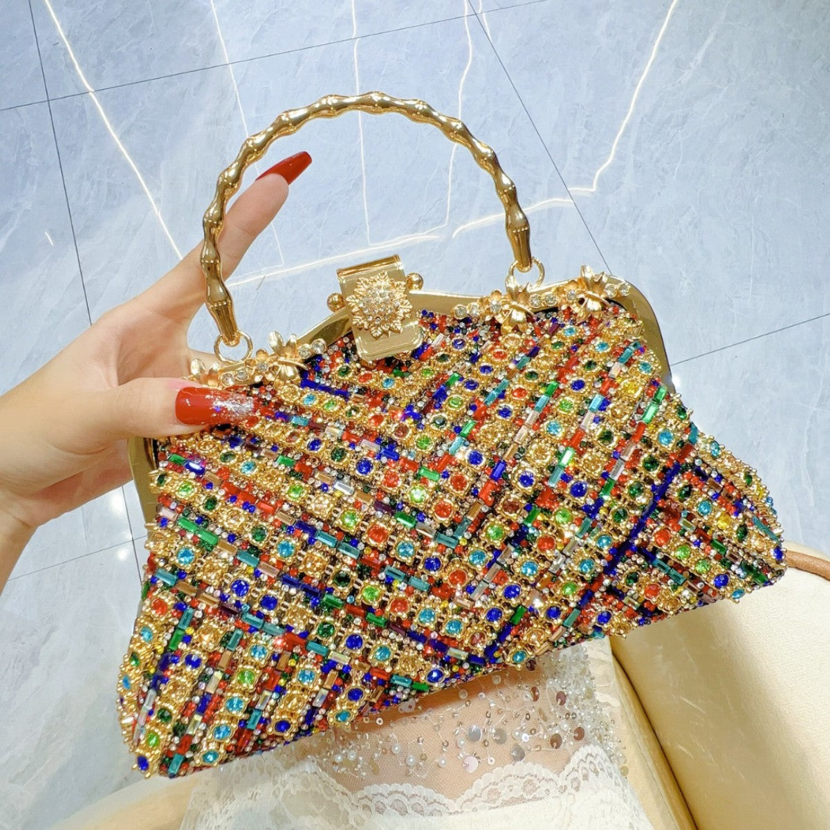 Dress Rhinestone Diamond Chain Clutch Portable Handbags