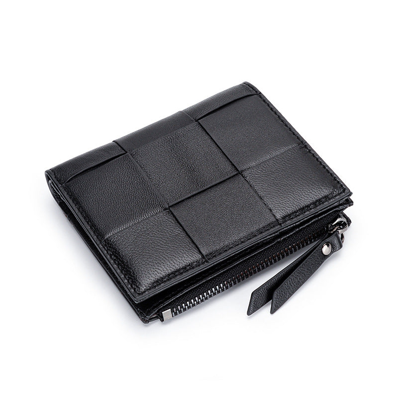 Women's Full Sheepskin Short Leather Hand-woven Folding Ladies Wallets