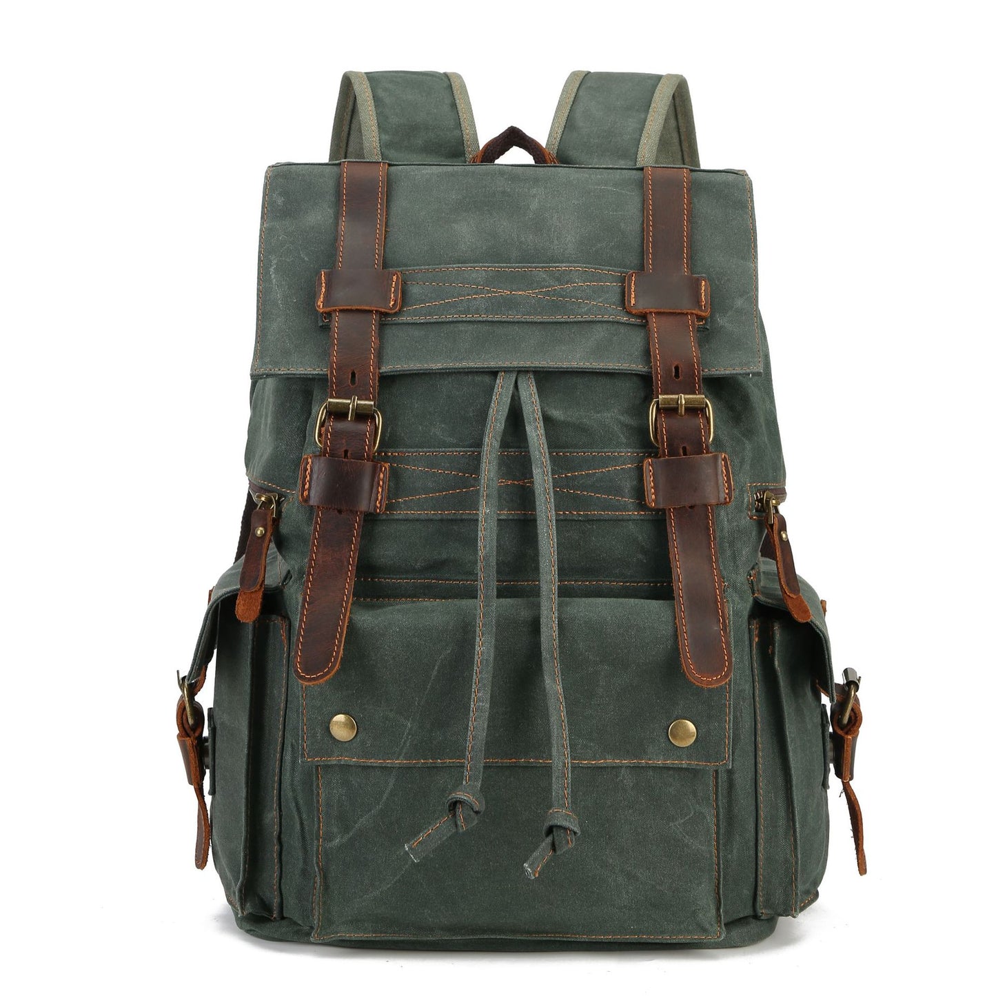 Retro Crazy Horse Leather Waxed Canvas Large Backpacks