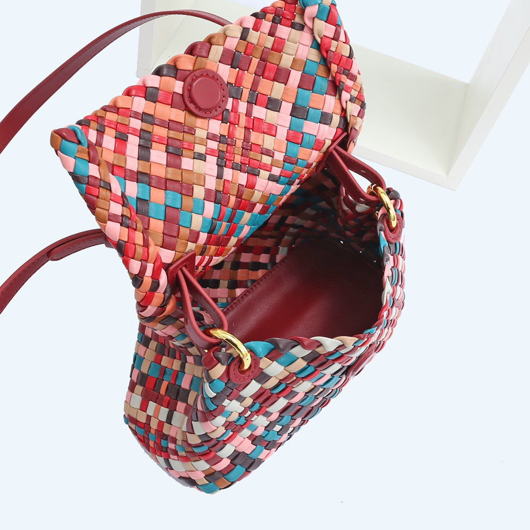 Women's Mixed Color Woven Genuine Leather Temperament Wild Crossbody Bags