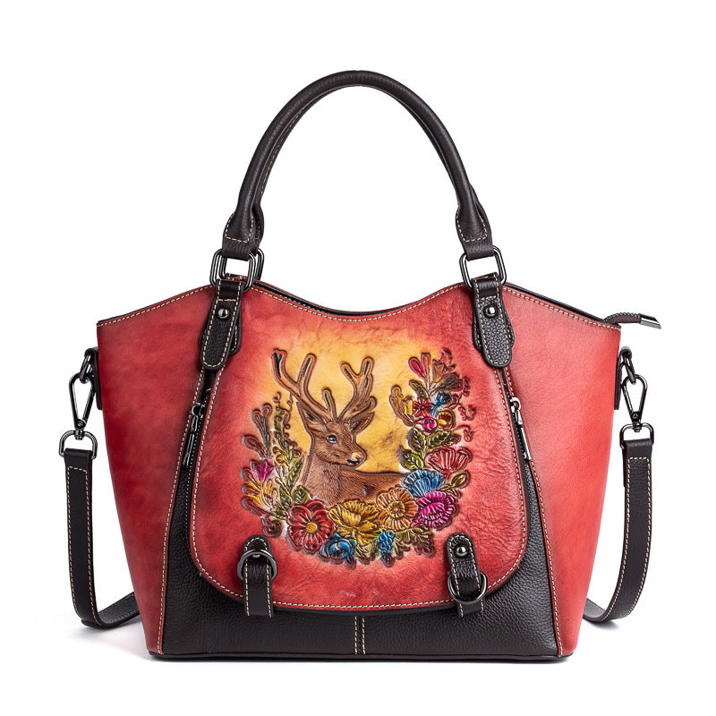 Women's Style First Layer Cowhide Retro Rub Handbags