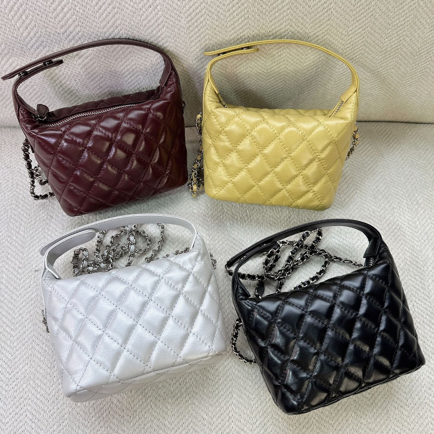 Women's First Layer Cowhide Classic Style Rhombus Chain Lunch Crossbody Bags