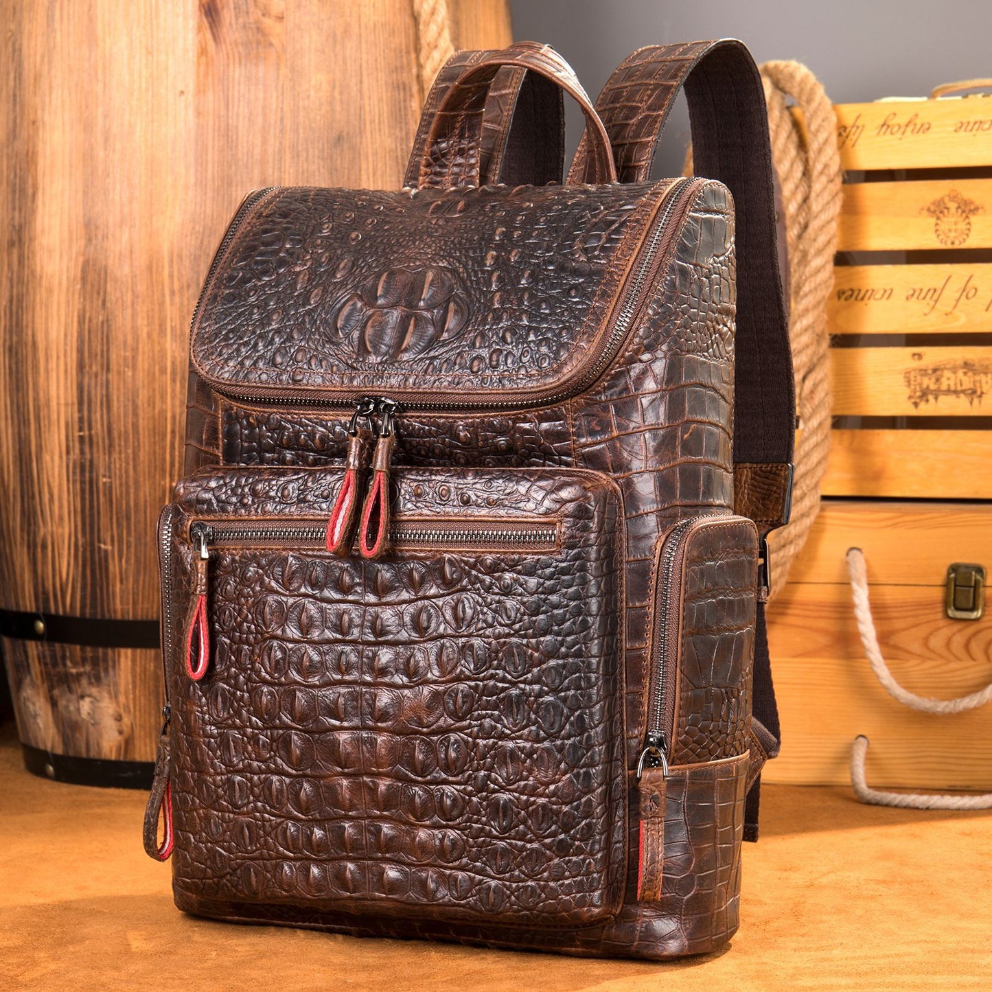 Men's Leather Crocodile Pattern For Business Away Backpacks