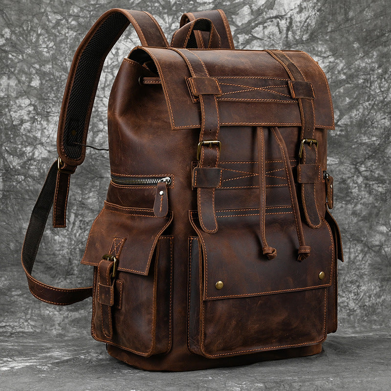 Men's Vintage Crazy Horse Leather Large Capacity Backpacks