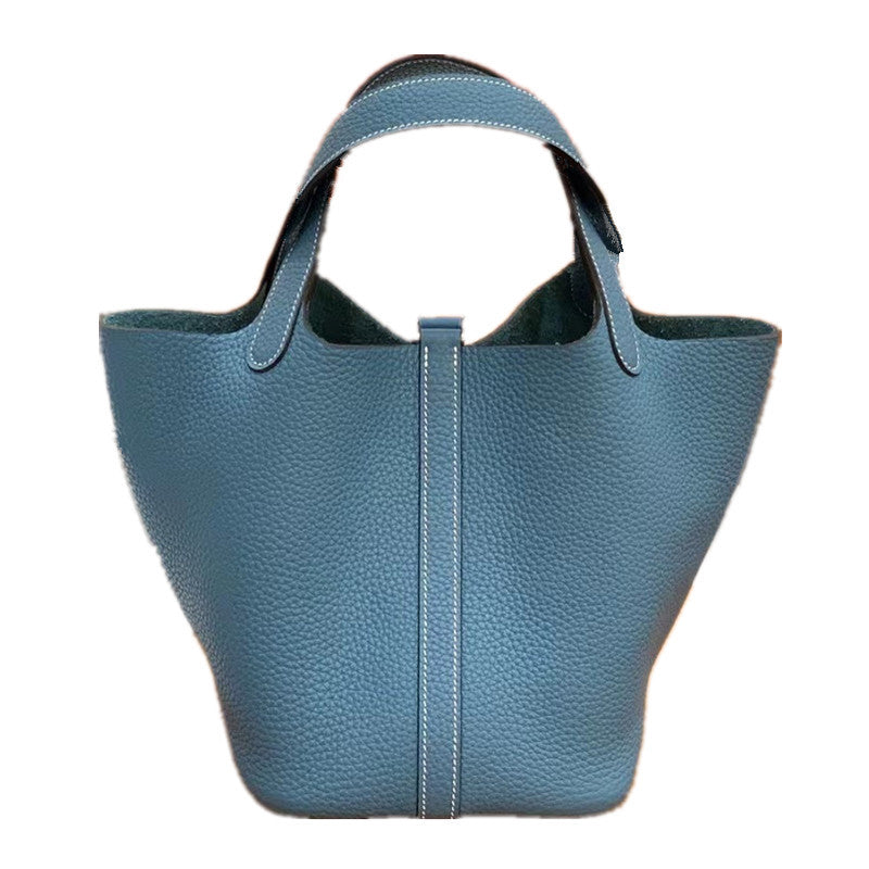 Vegetable Basket Genuine Leather Portable Litchi Handbags