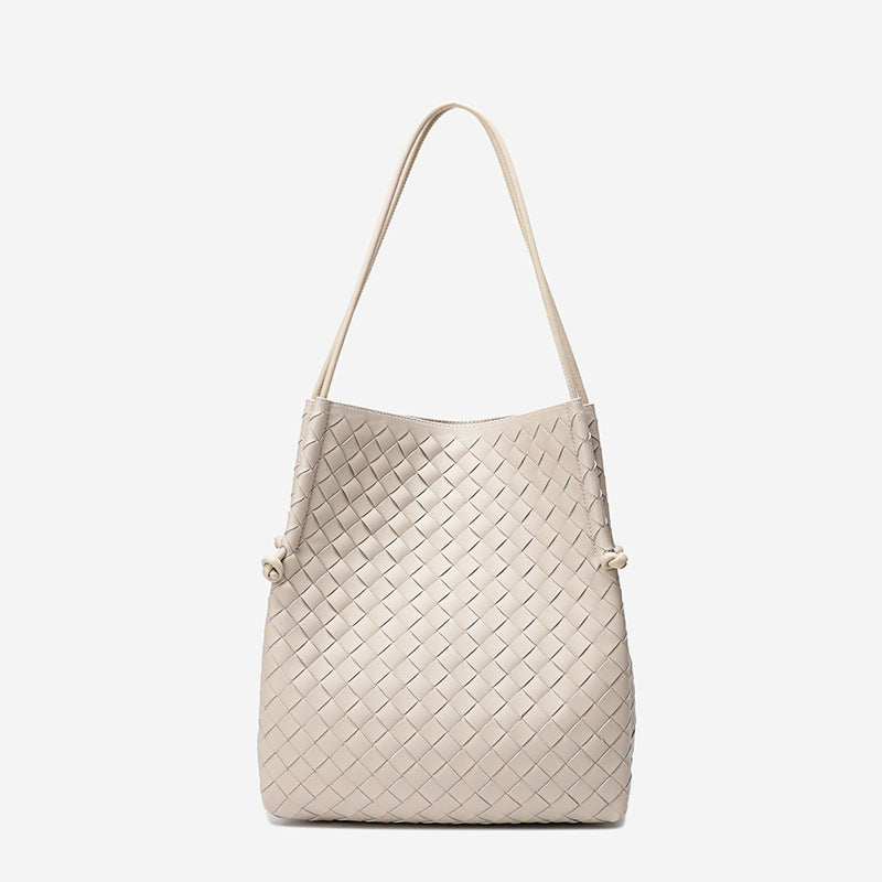 Woven Big Cowhide Leather Large Capacity Shoulder Bags