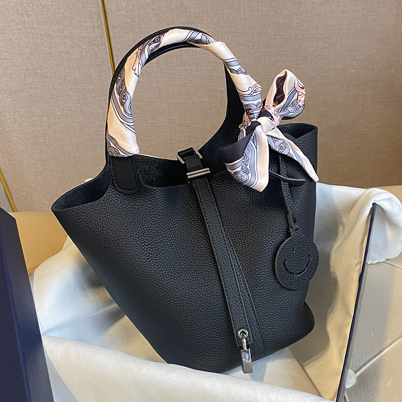 Women's Leather Vegetable Basket Versatile Hand Carrying Niche Handbags
