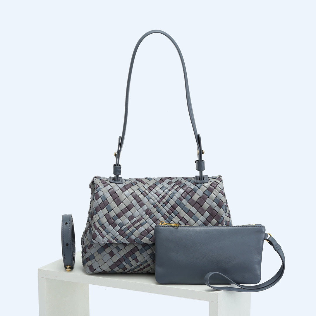 Women's Mixed Color Woven Genuine Leather Temperament Wild Crossbody Bags