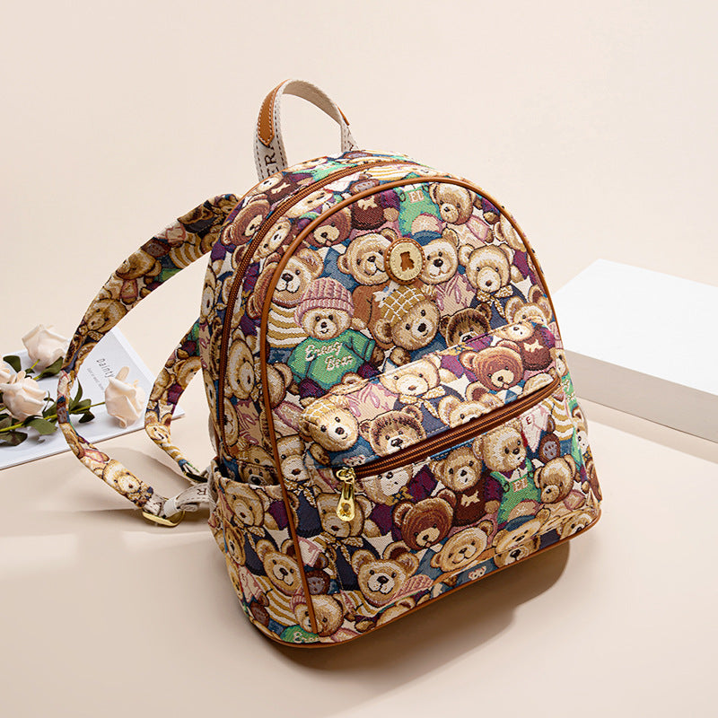 Women's Bear Attachment Female College Canvas Lightweight Backpacks