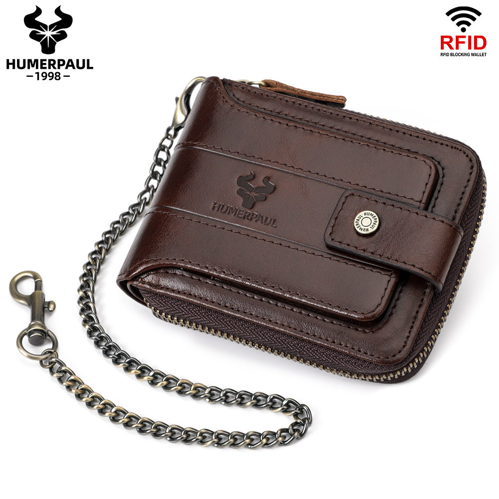 Men's First Layer Cowhide Zipper Horizontal Genuine Men's Wallets