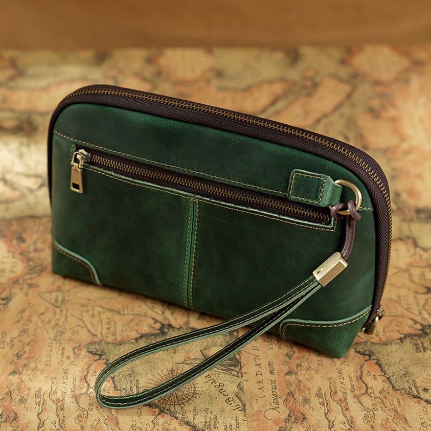 Men's Leather Clutch With Wrist Strap Data Bags