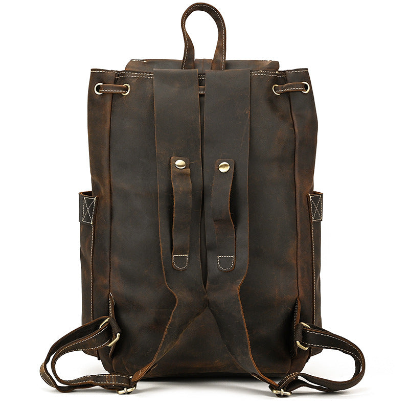 Men's Comfortable Leather Crazy Horse Flap Backpacks