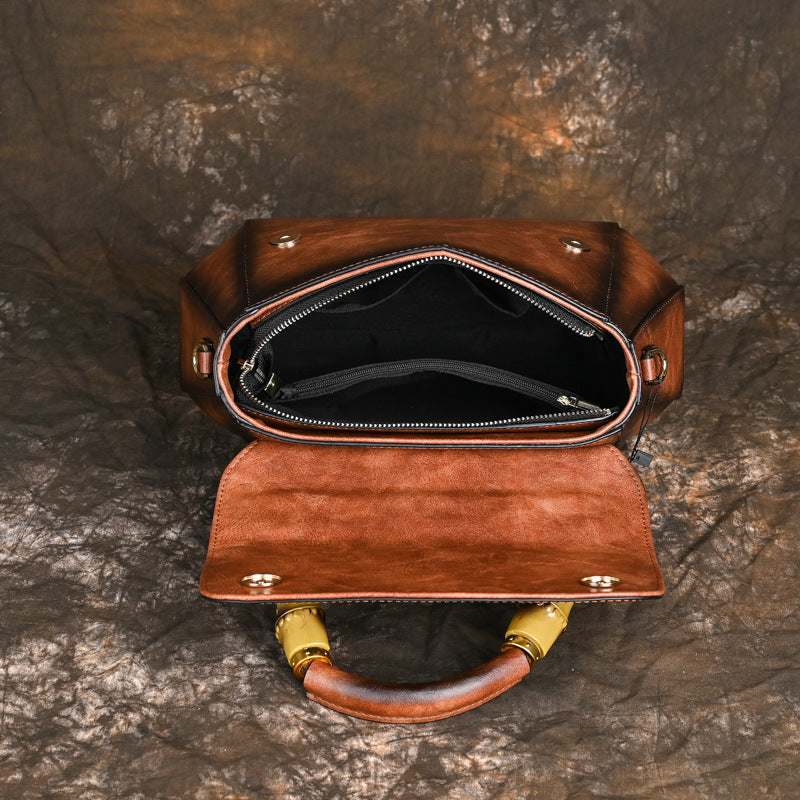 Women's Retro National Style Leather Carving Craft Handbags
