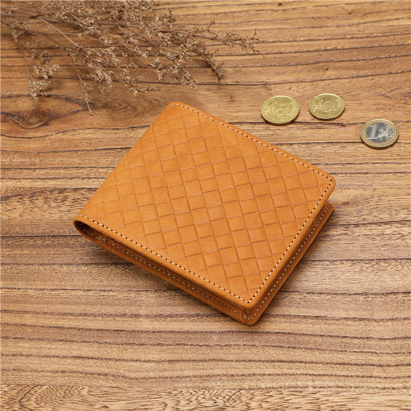 Men's First Layer Cowhide Woven Pattern Large Men's Wallets