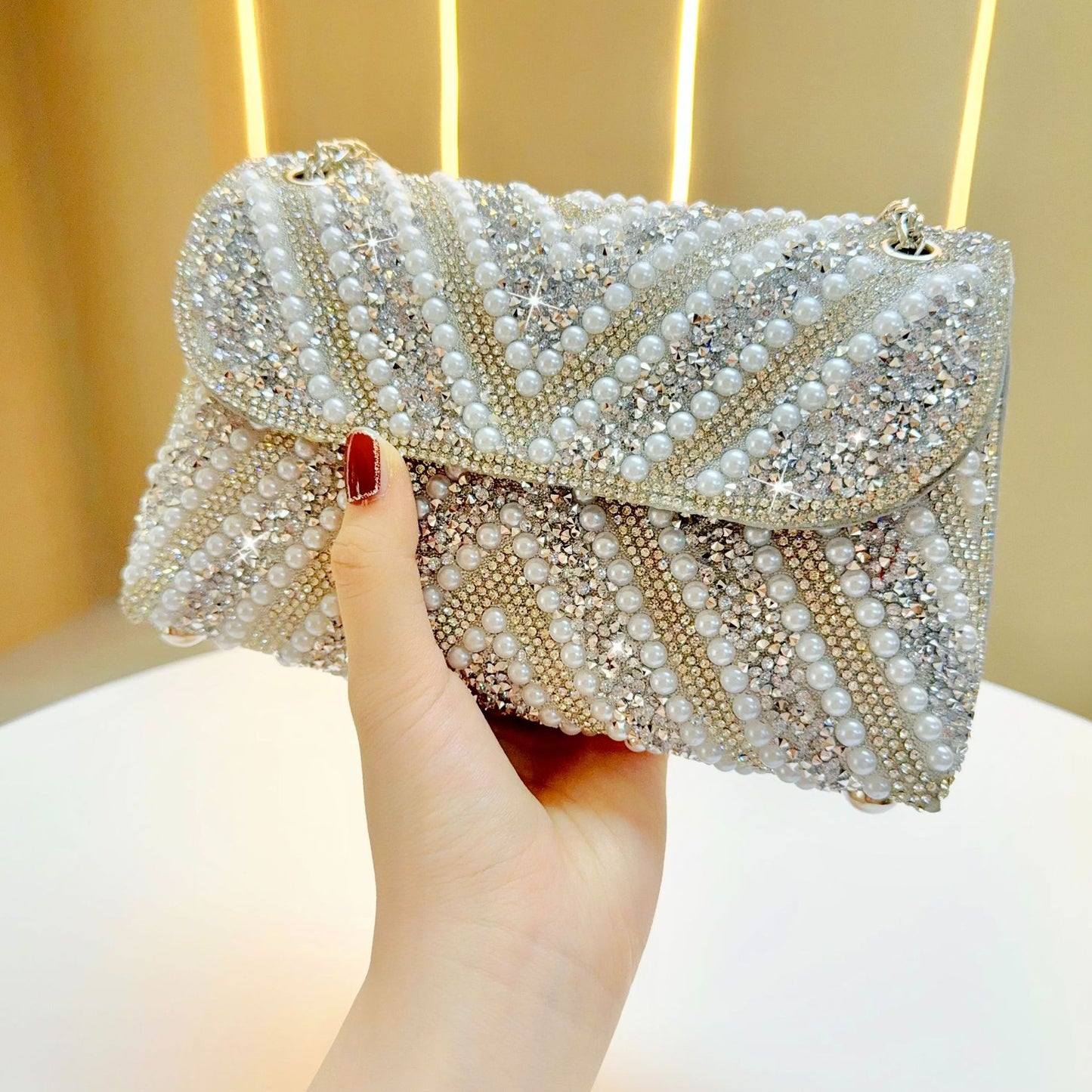 Women's Banquet Diamond Pearl Cheongsam Underarm Dinner Evening Bags