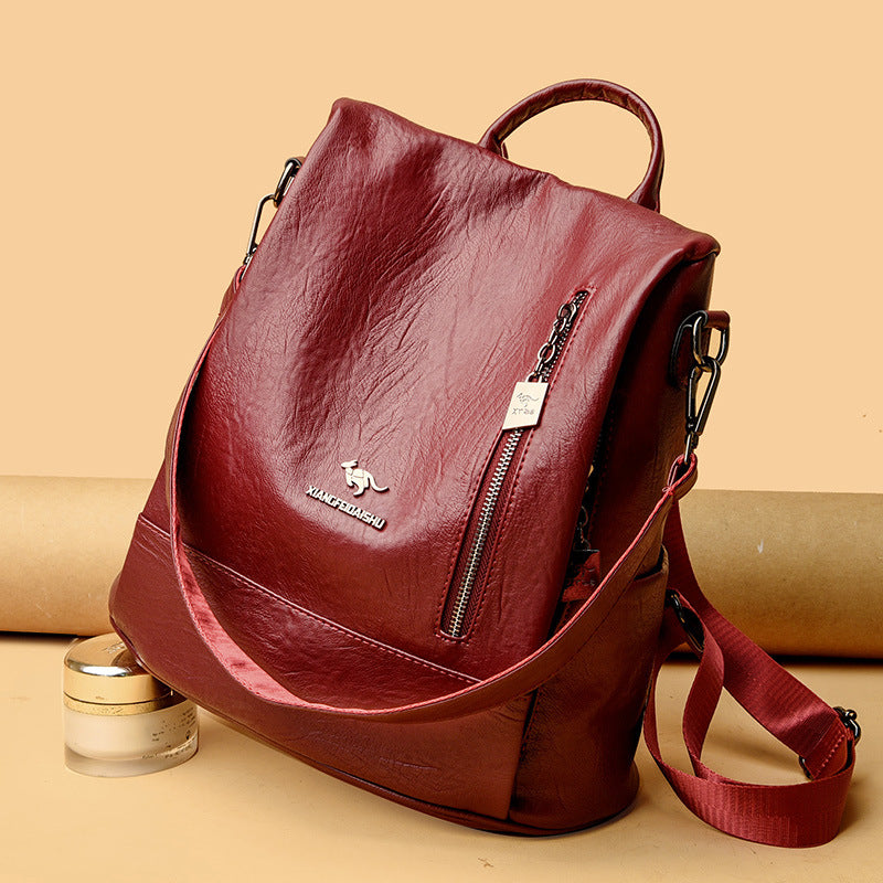 Women's Soft Leather Fashion Korean Style Large Backpacks