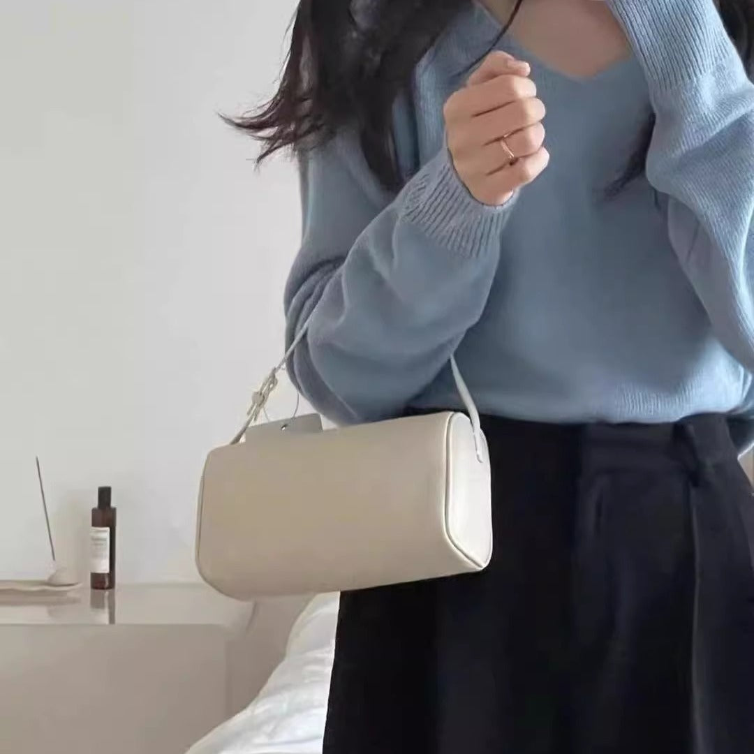 Round High Sense Mini Cowhide One Handbags