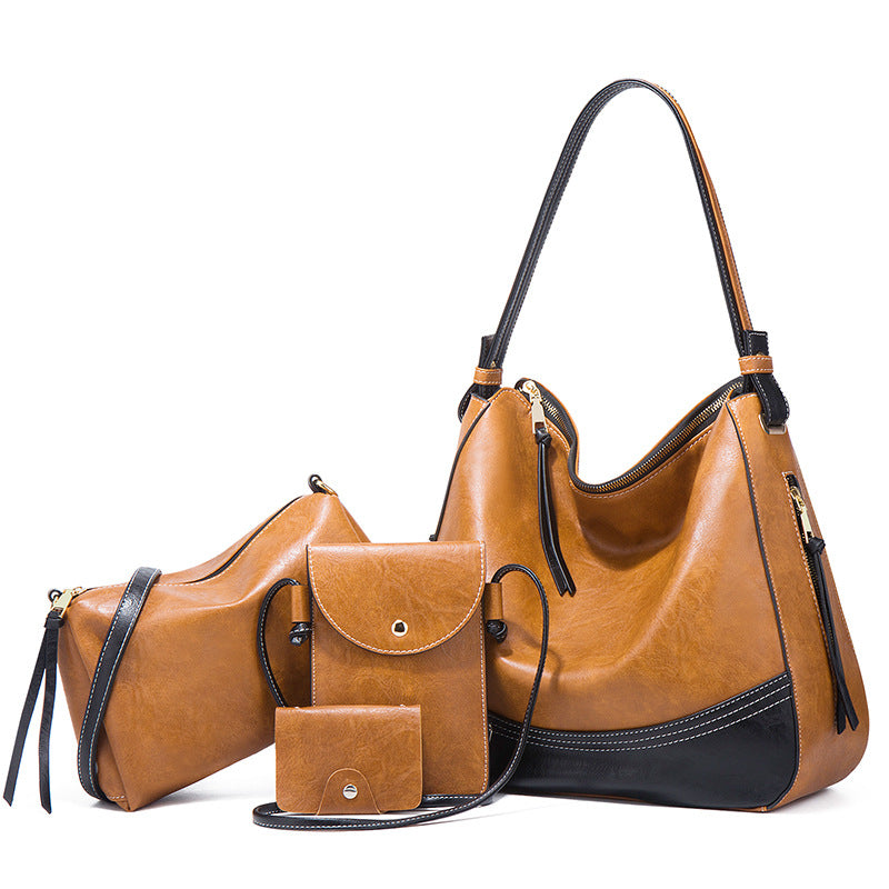 Women's Simple Color Matching Portable Fashionable Large Shoulder Bags