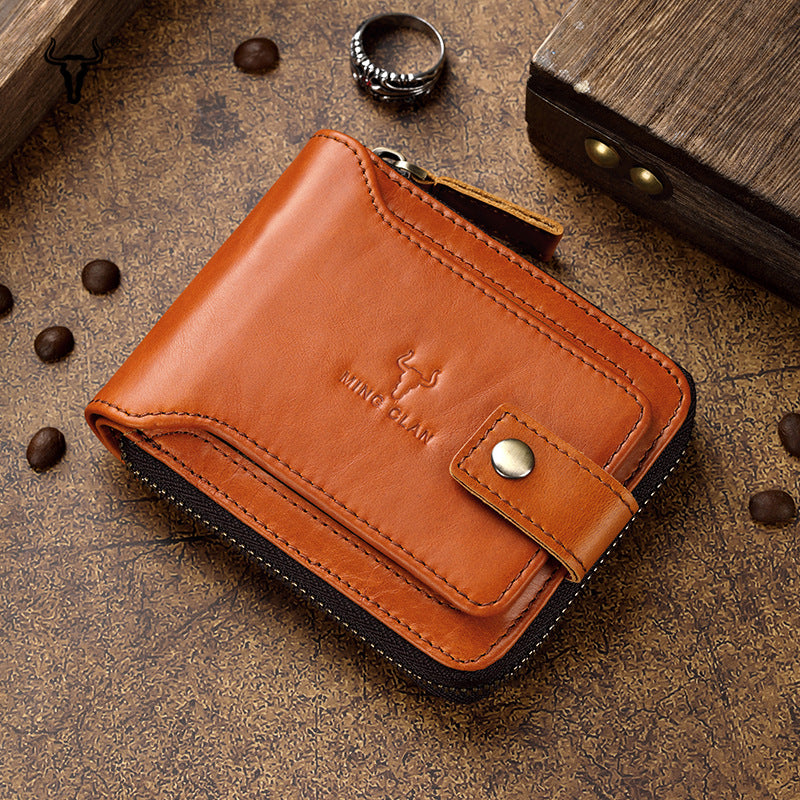 Craftsman Leather Short Zipper Retro First Men's Wallets