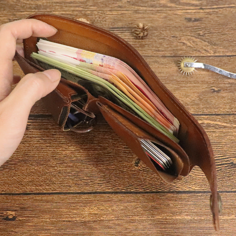 Men's Cowhide Retro Handmade Distressed Brushed Large Men's Wallets