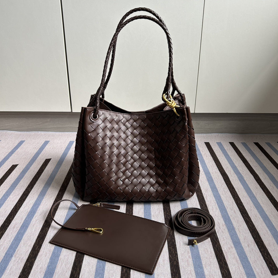 Women's Layer Cowhide Woven Parachute Genuine Leather Large Capacity Shoulder Bags