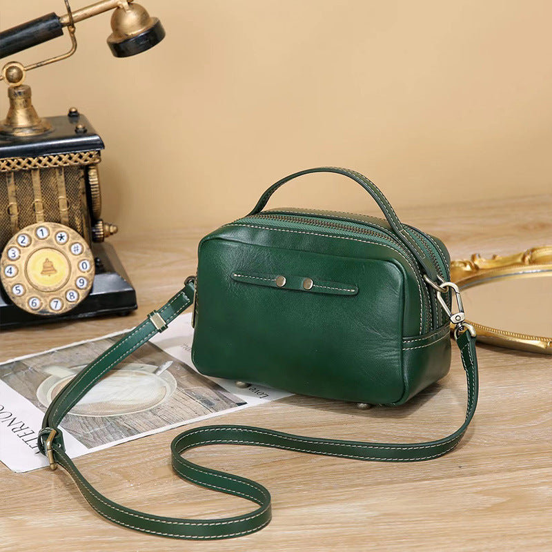 Women's Vegetable Tanned Leather Cowhide Mini Retro Crossbody Bags