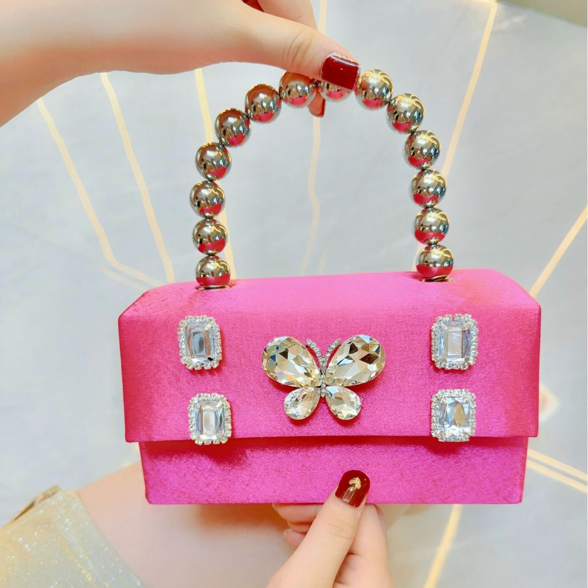 Butterfly Rhinestone Banquet Silk Satin Dinner Small Square Bags