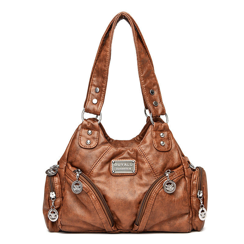 Women's Retro Soft Leather Motorcycle Trendy Quality Shoulder Bags