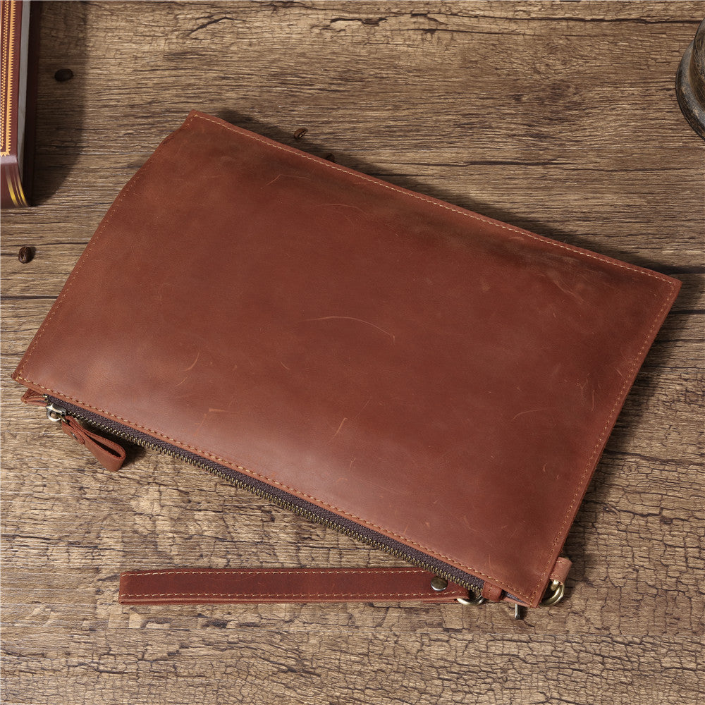 Men's Genuine Leather Crazy Horse Clutch Wrist Ladies Wallets