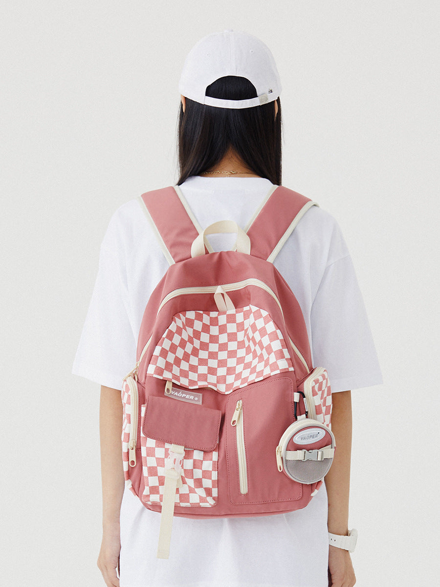 Women's & Men's Chessboard Plaid High College Leisure Large Backpacks