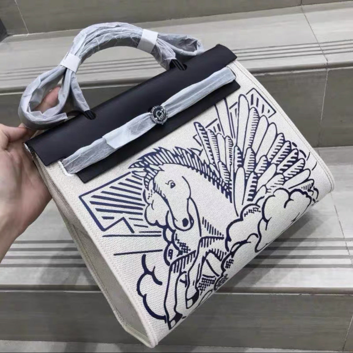 Women's Genuine Leather Kelly Cowhide Canvas Color Matching Handbags