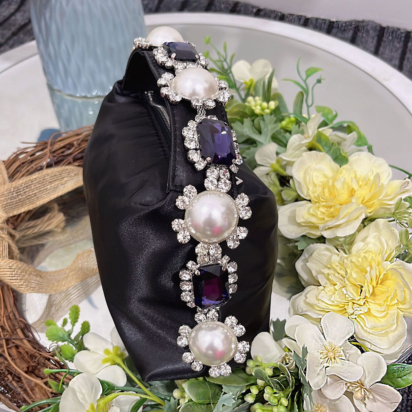 Women's Clutch Rhinestone Pearl Satin Lunch Box Summer Handbags