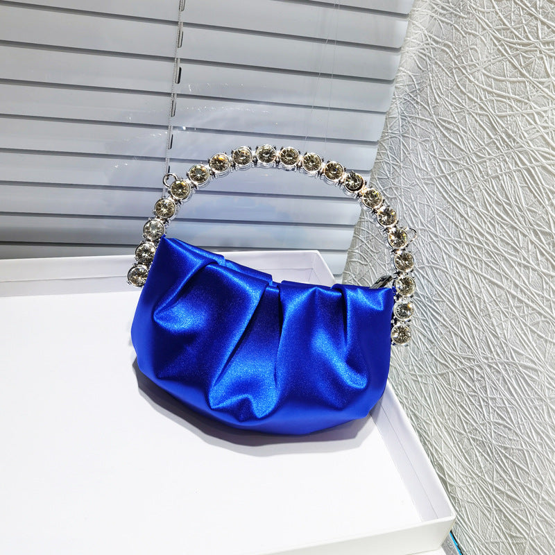 Women's Rhinestone Portable Diamond Pleated Trendy Design Evening Bags