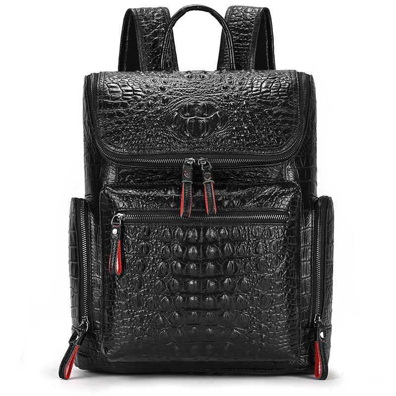 Men's Korean Crocodile Pattern Leather First Layer Backpacks
