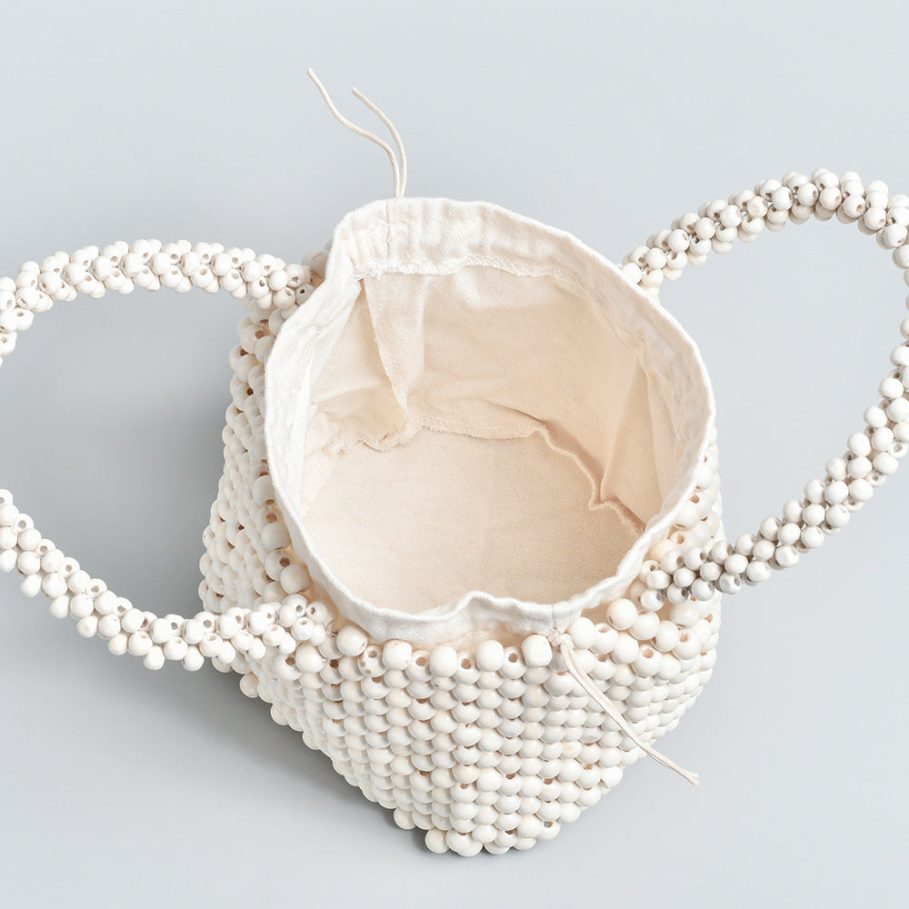 Women's Hand-woven Design With Wooden Beads Decoration Handbags
