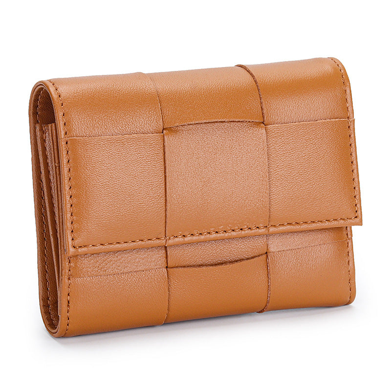 Women's Sheepskin Woven Tri Fold Stylish Versatile Ladies Wallets