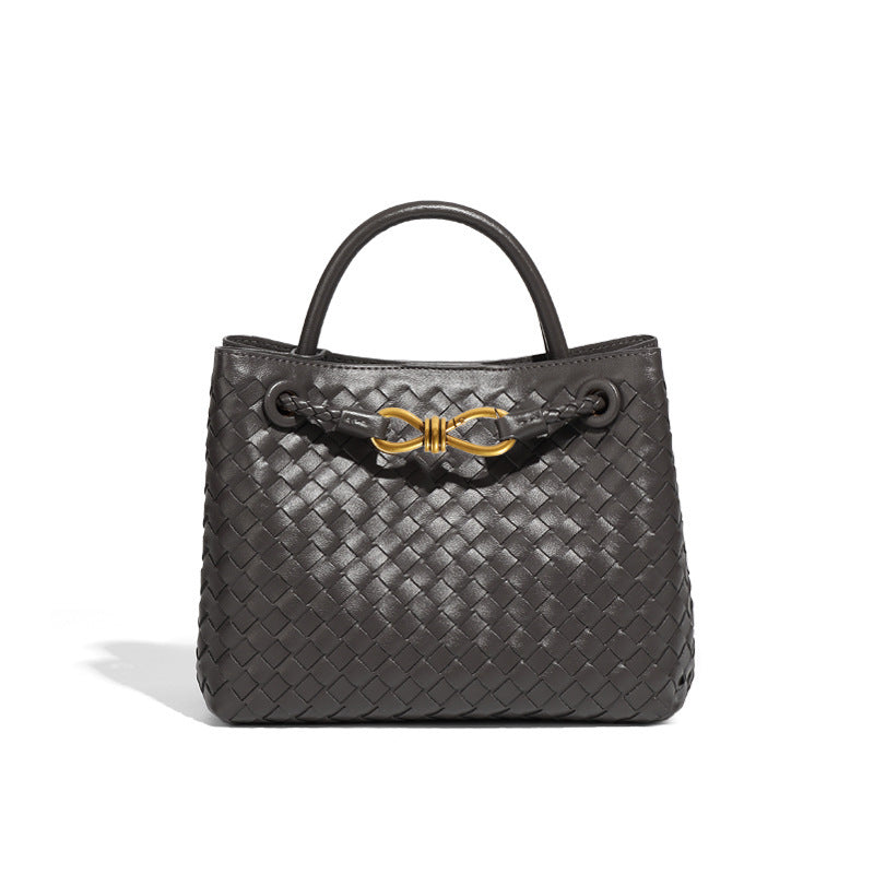 Women's Fashion Portable Bow Metal Hand-woven Texture Handbags